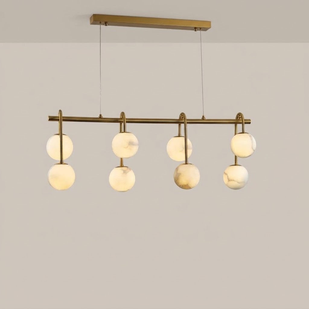 Nere Mid Century Alabaster Globe Linear Chandelier - Lumovique
