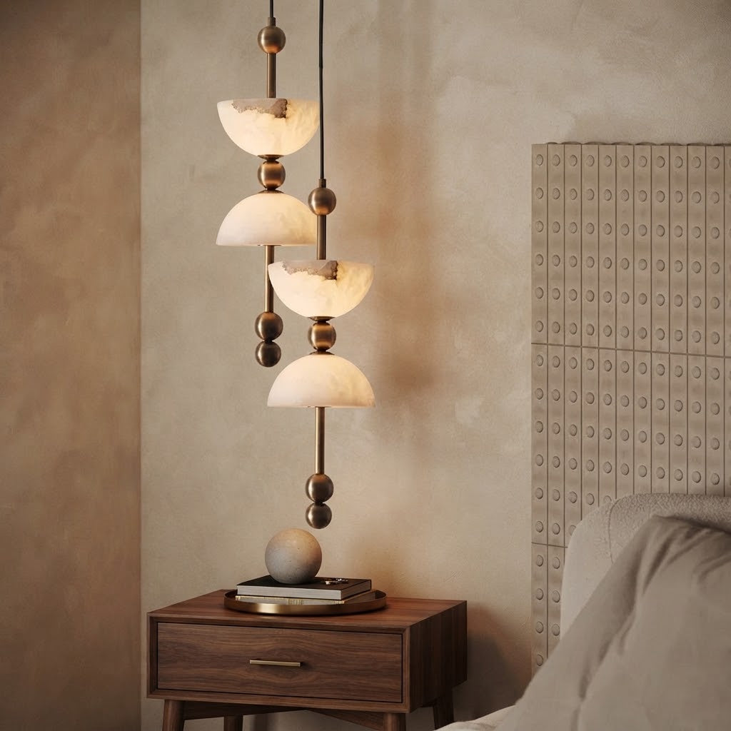 Luvia Mid Century Alabaster Double Dome Pendant Light - Lumovique