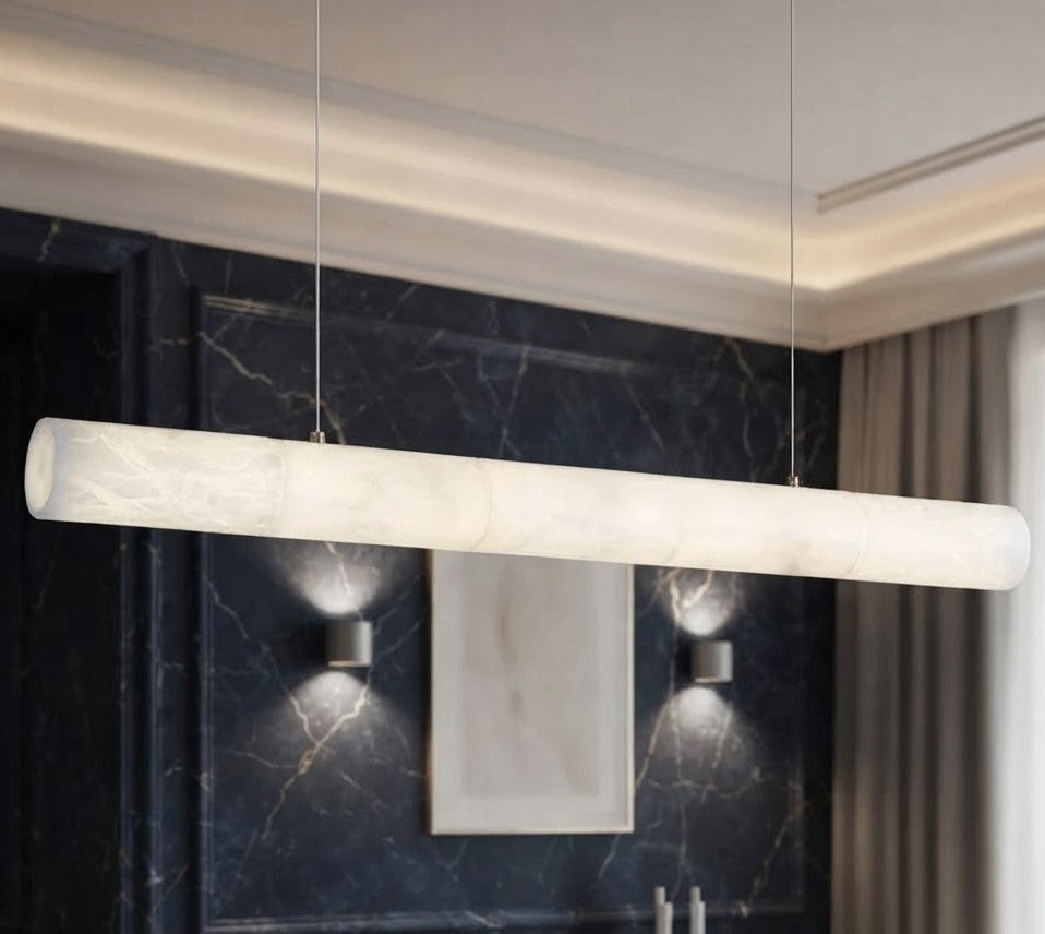 Davu Minimalist Alabaster Tube Linear Chandelier - Lumovique