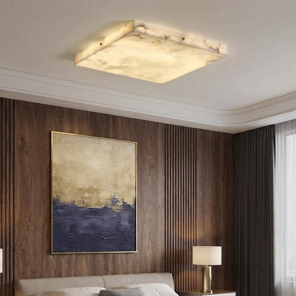 Azio Spanish Alabaster Square Flush Mount Ceiling Light - Lumovique