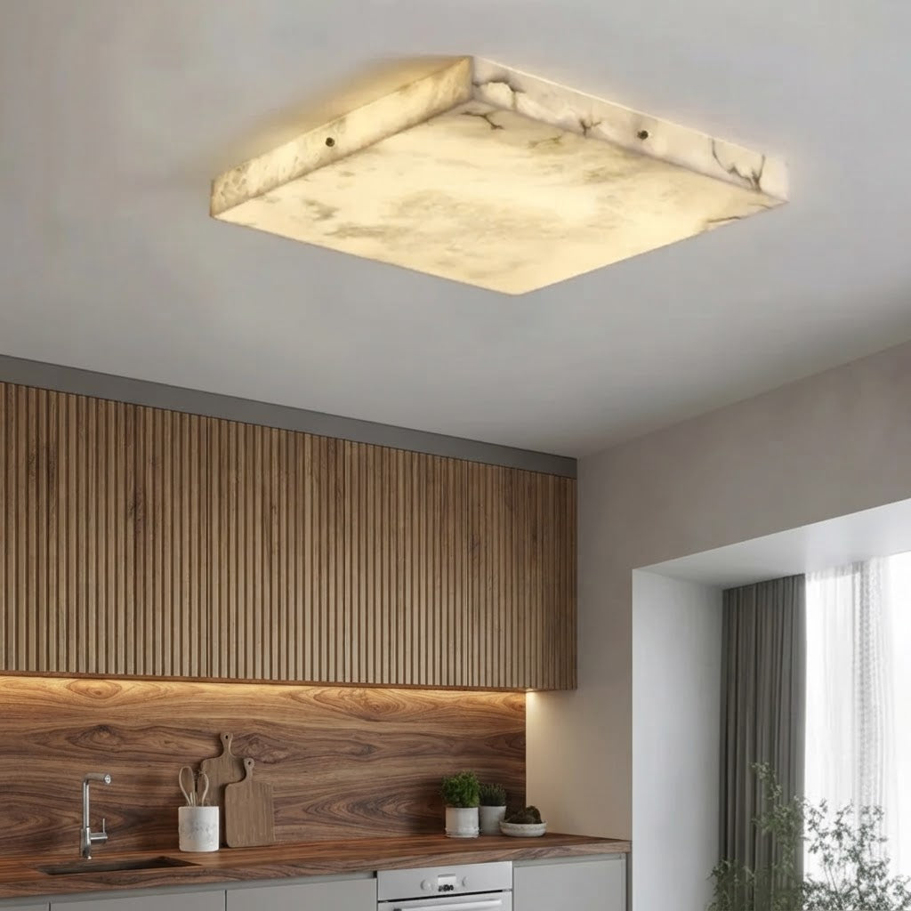 Azio Spanish Alabaster Square Flush Mount Ceiling Light - Lumovique