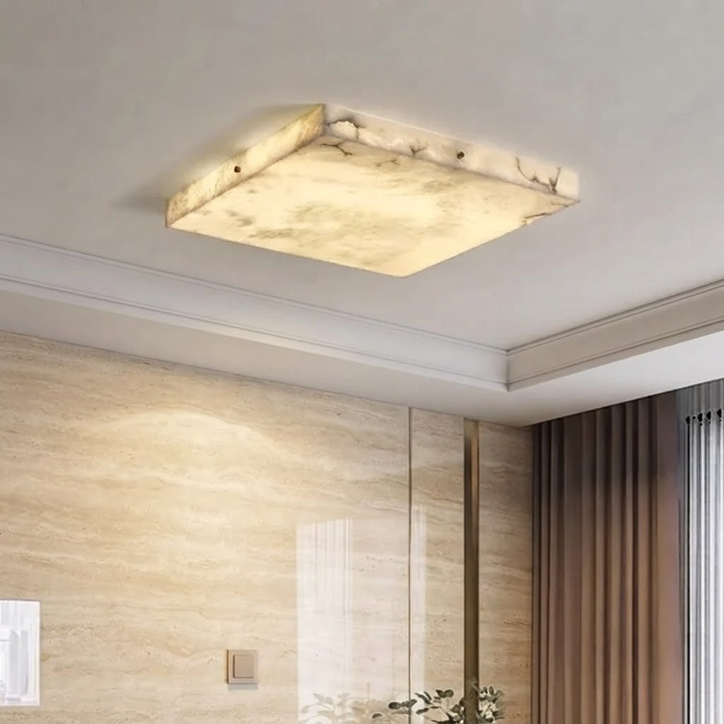 Azio Spanish Alabaster Square Flush Mount Ceiling Light - Lumovique