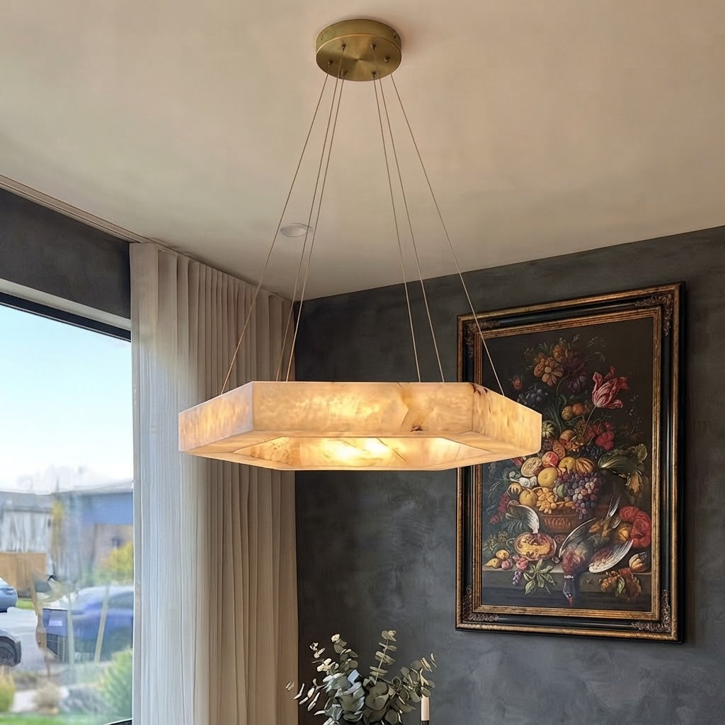 Dovi Art Deco Alabaster Hexagon Ring Chandelier - Lumovique