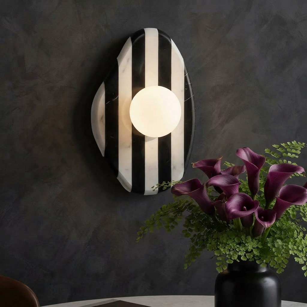 Nexa Retro Striped Marble Globe Wall Sconce - Lumovique