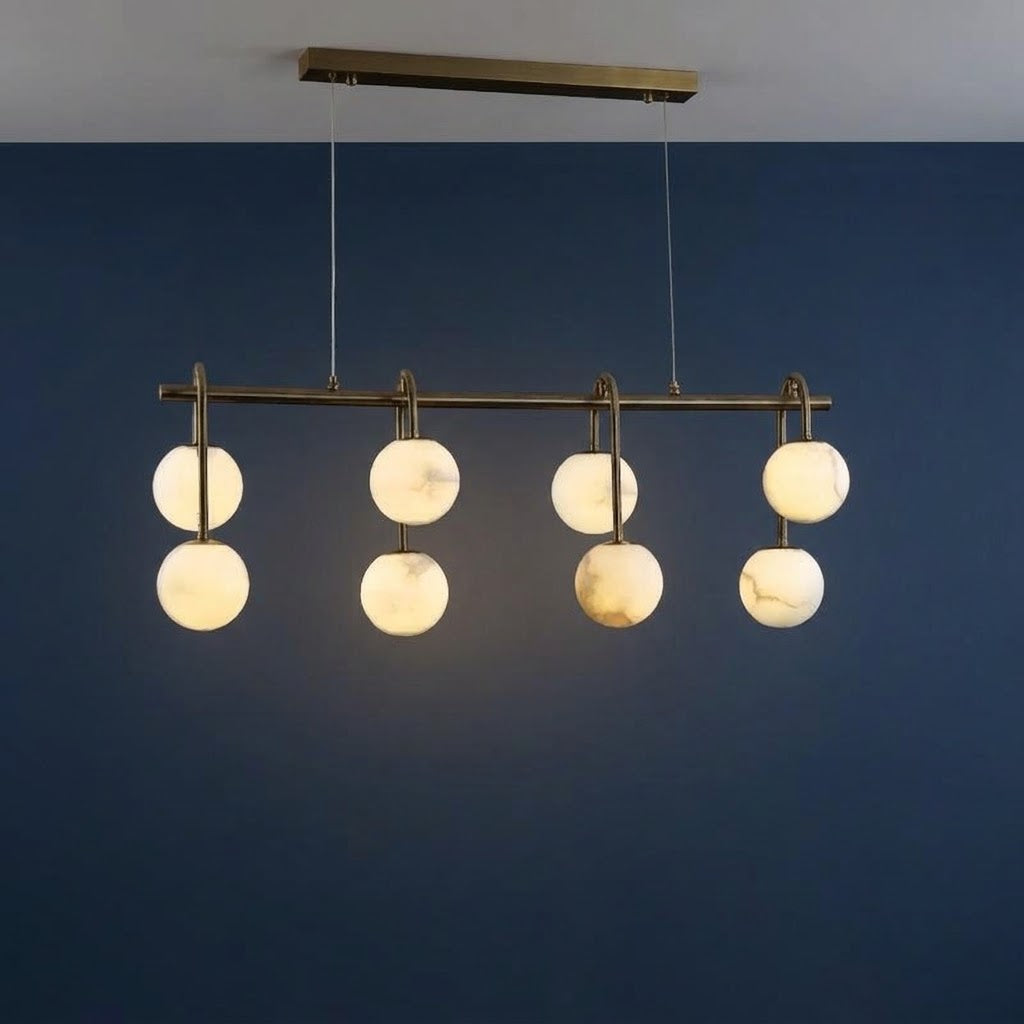 Nere Mid Century Alabaster Globe Linear Chandelier - Lumovique