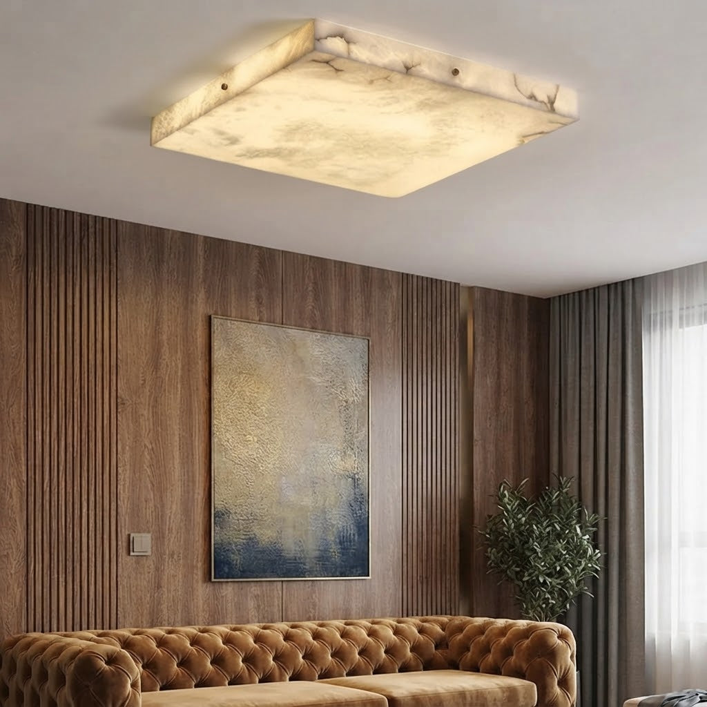 Azio Spanish Alabaster Square Flush Mount Ceiling Light - Lumovique