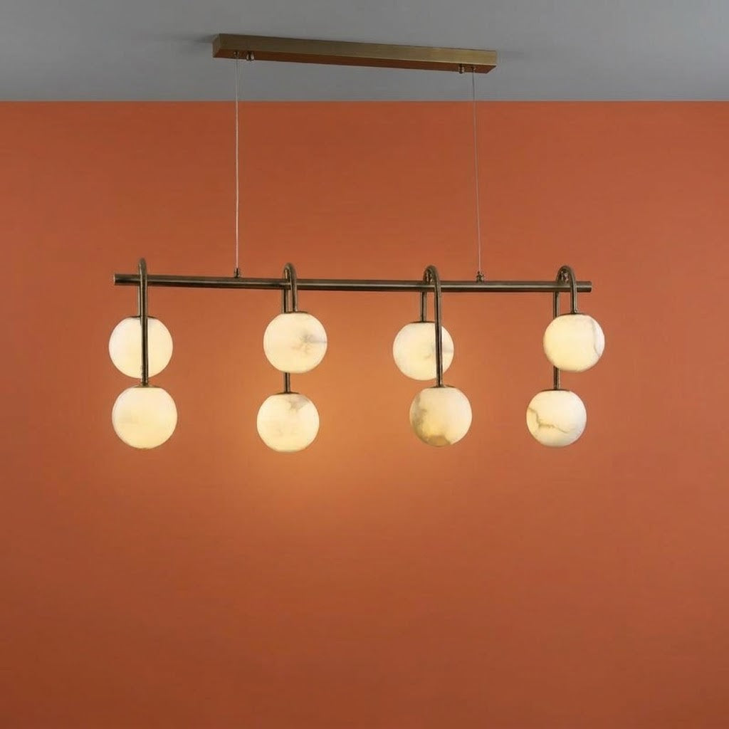 Nere Mid Century Alabaster Globe Linear Chandelier - Lumovique