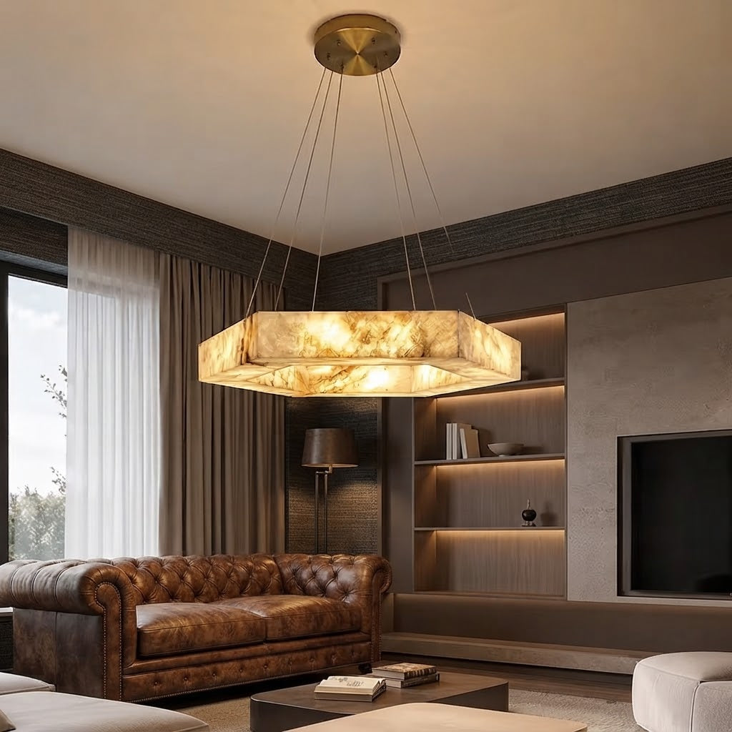 Dovi Art Deco Alabaster Hexagon Ring Chandelier - Lumovique