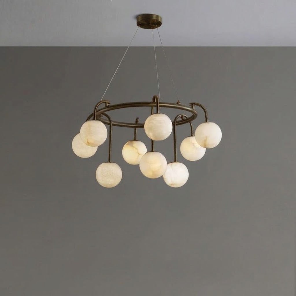 Cazen Mid Century Alabaster Globe Ring Chandelier - Lumovique