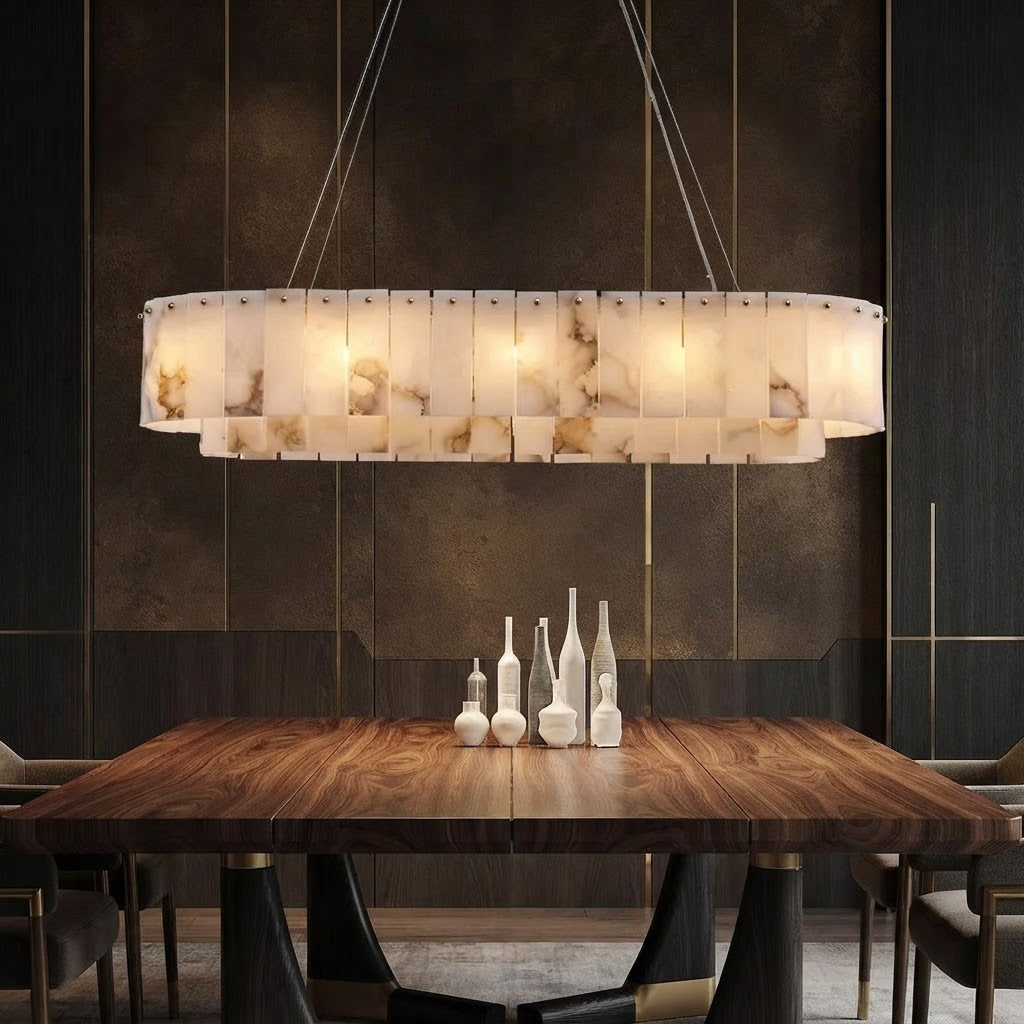 Covi Spanish Alabaster Oval Tiered Chandelier - Lumovique