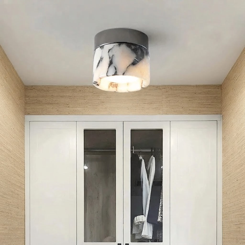Nuvi Japandi Marble Drum Flush Mount Ceiling Light - Lumovique