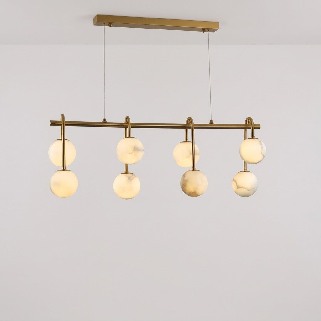 Nere Mid Century Alabaster Globe Linear Chandelier - Lumovique