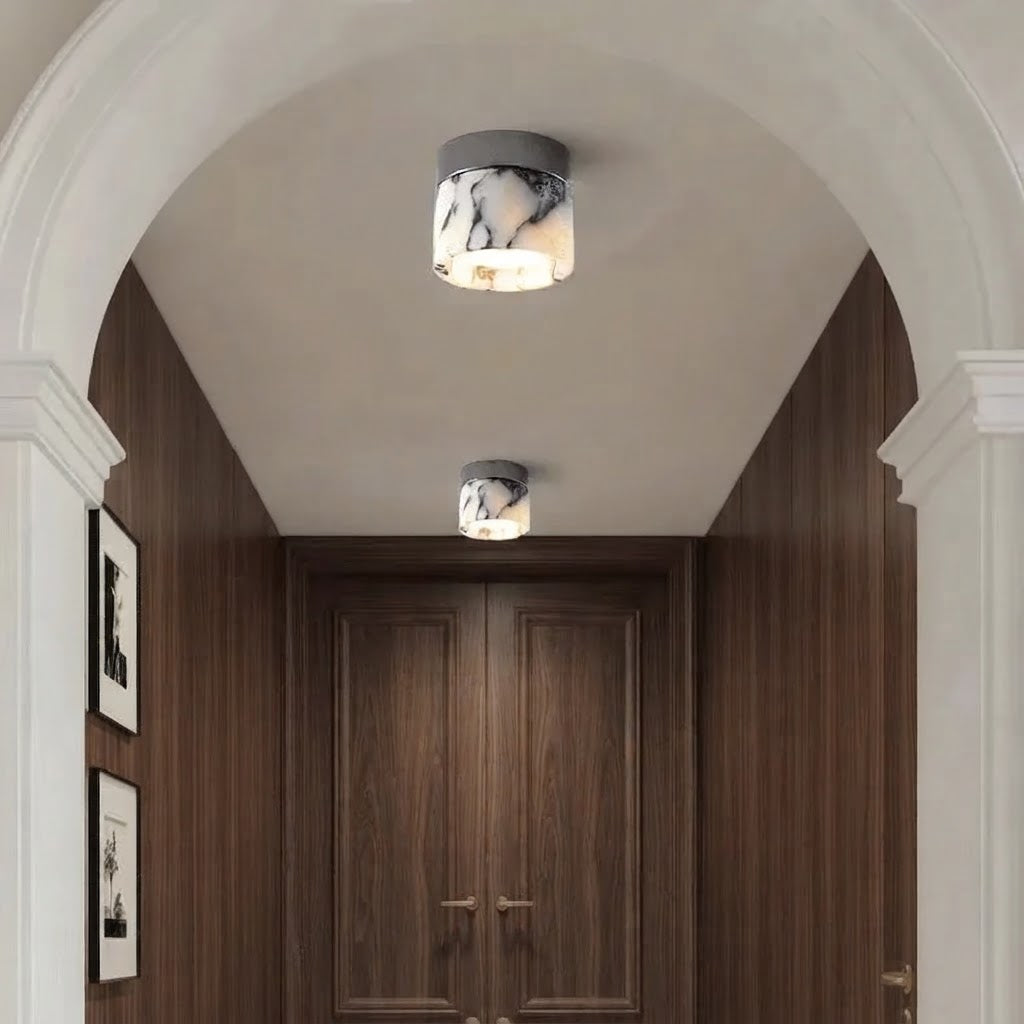 Nuvi Japandi Marble Drum Flush Mount Ceiling Light - Lumovique