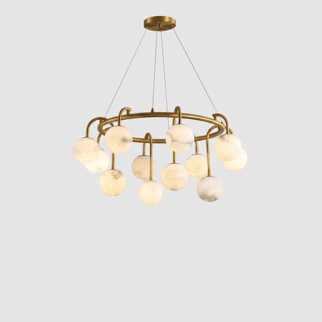 Cazen Mid Century Alabaster Globe Ring Chandelier - Lumovique