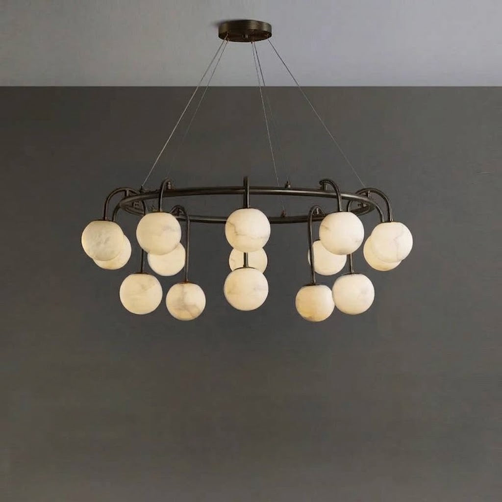 Cazen Mid Century Alabaster Globe Ring Chandelier - Lumovique
