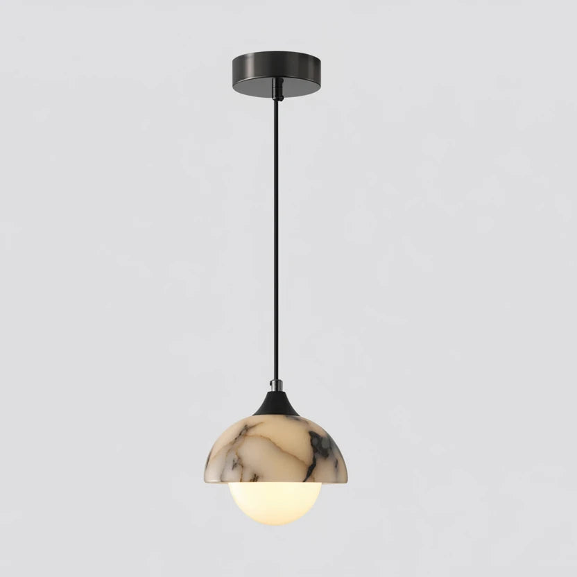 Zive Mid Century Marble Dome Glass Globe Pendant Light - Lumovique