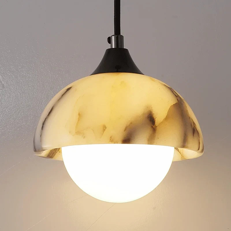 Zive Mid Century Marble Dome Glass Globe Pendant Light - Lumovique