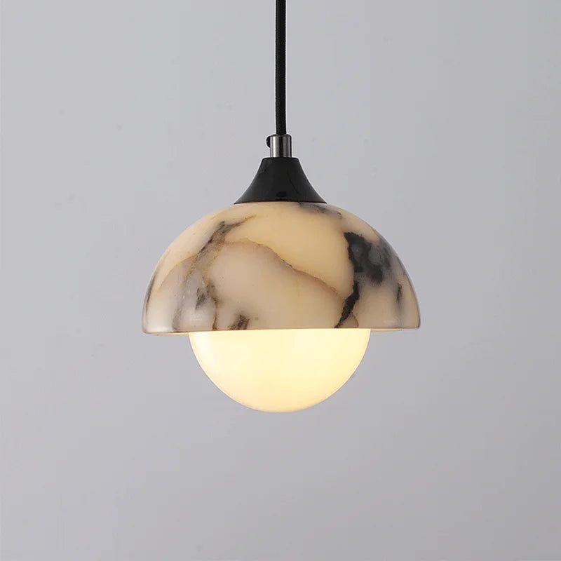 Zive Mid Century Marble Dome Glass Globe Pendant Light - Lumovique