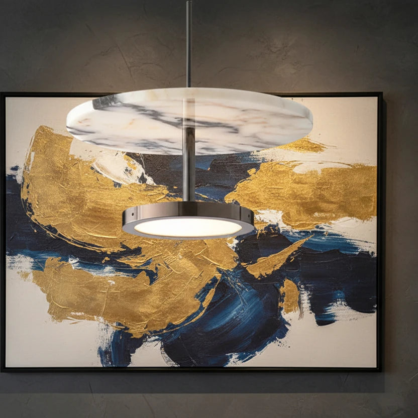 Aryn Minimalist Marble Disc LED Pendant Light - Lumovique