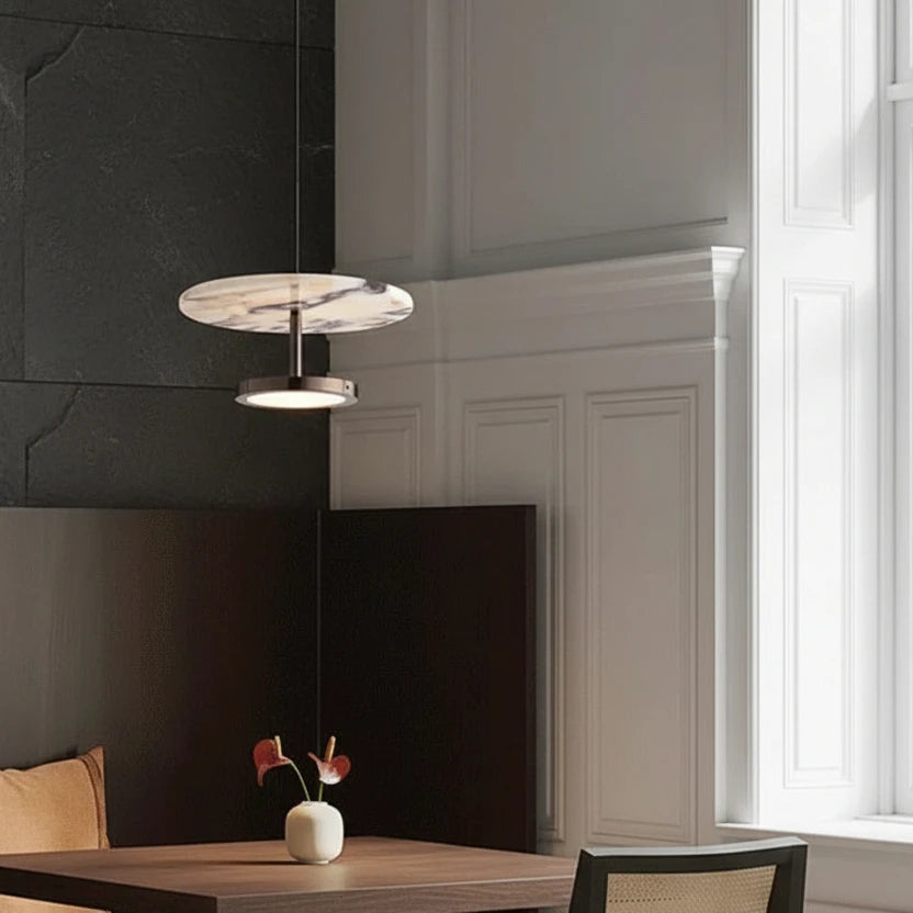 Aryn Minimalist Marble Disc LED Pendant Light - Lumovique