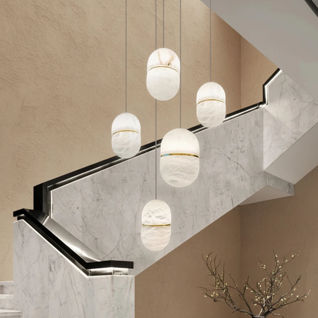 Nesi Mid Century Alabaster Capsule Pendant Light - Lumovique