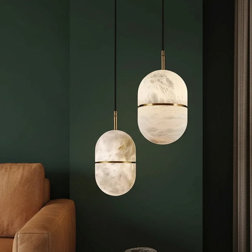 Nesi Mid Century Alabaster Capsule Pendant Light - Lumovique