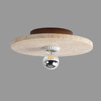 Felu Japandi Travertine Wood Semi Flush Mount Ceiling Light - Lumovique
