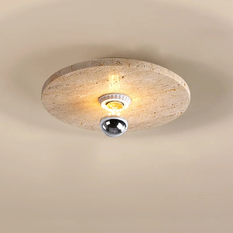 Felu Japandi Travertine Wood Semi Flush Mount Ceiling Light - Lumovique