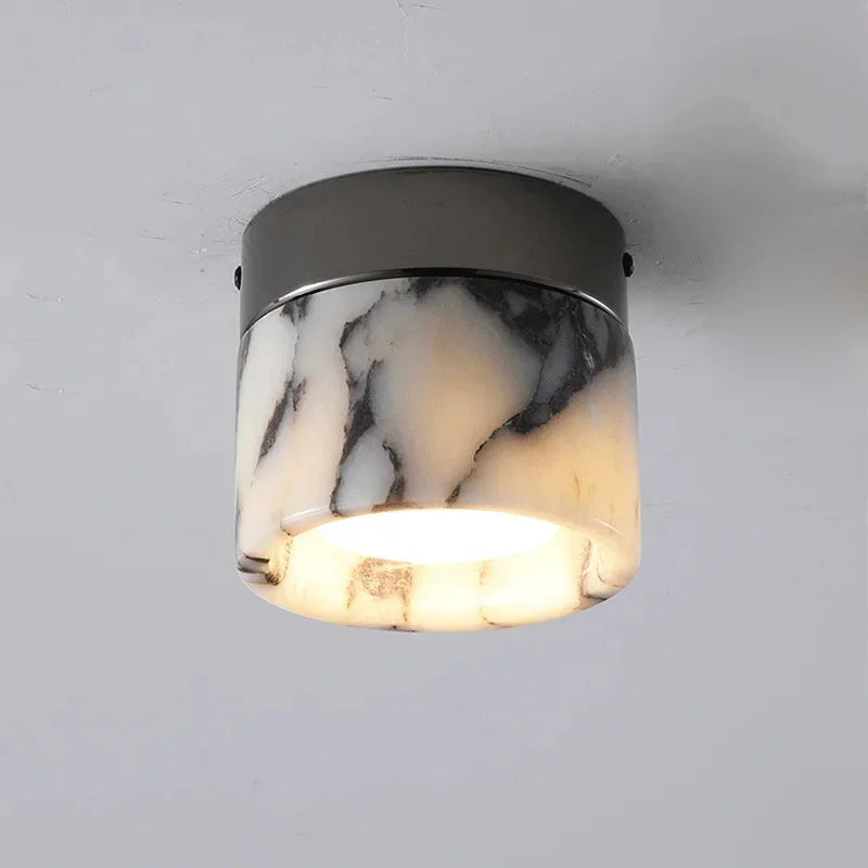 Nuvi Japandi Marble Drum Flush Mount Ceiling Light - Lumovique