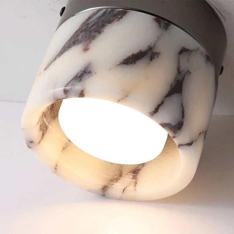 Nuvi Japandi Marble Drum Flush Mount Ceiling Light - Lumovique