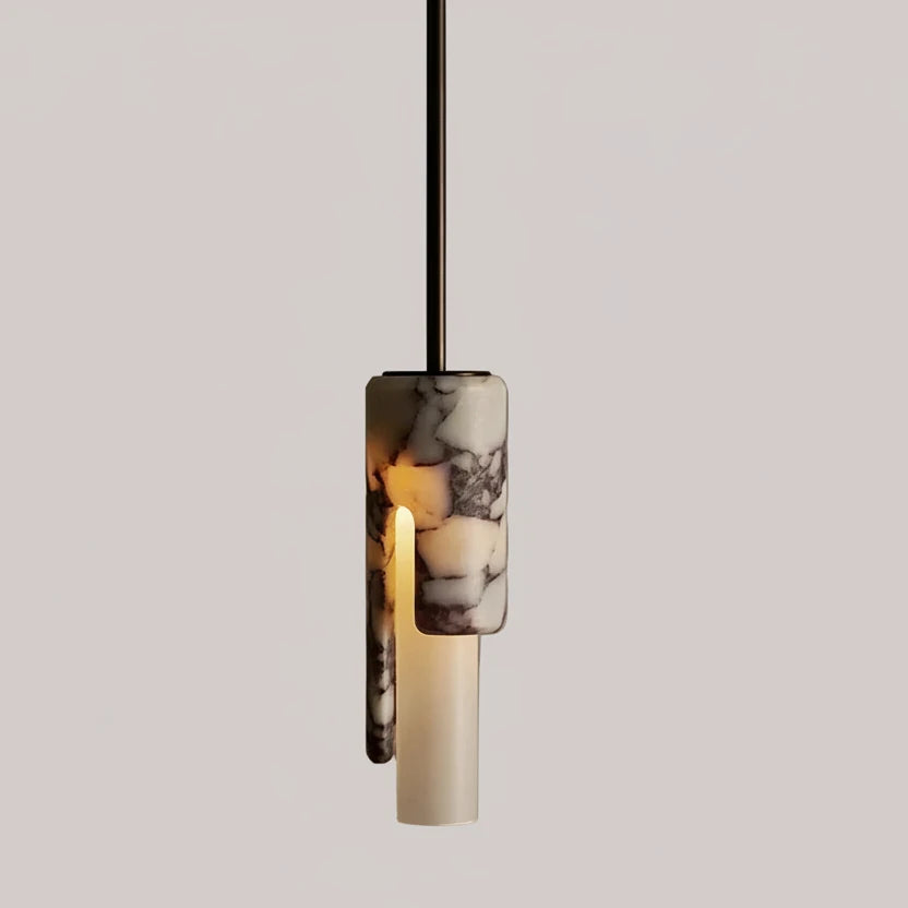 Rive Japandi Marble Glass Cylinder Pendant Light - Lumovique