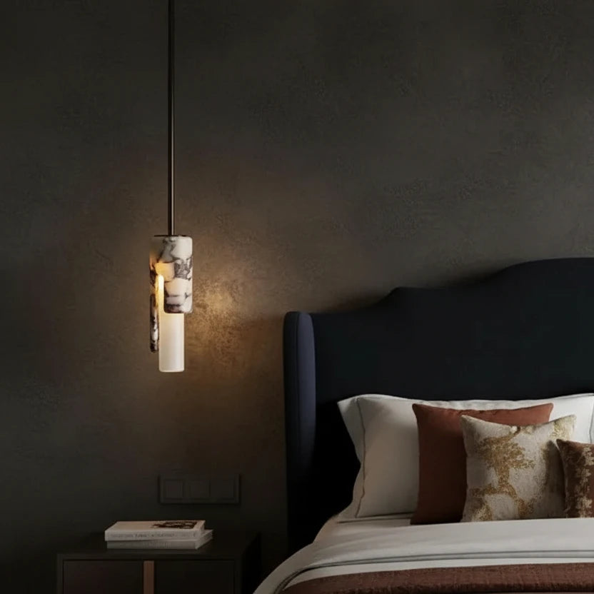 Rive Japandi Marble Glass Cylinder Pendant Light - Lumovique