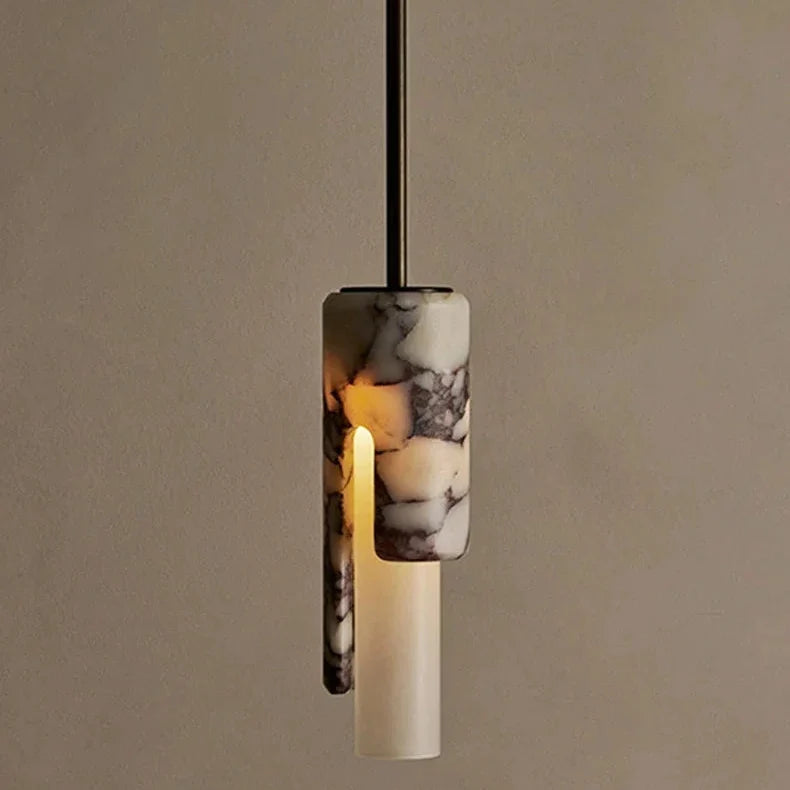 Rive Japandi Marble Glass Cylinder Pendant Light - Lumovique