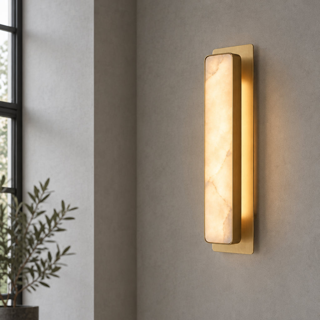 Sisa Minimalist Alabaster Rectangular Wall Sconce - Lumovique