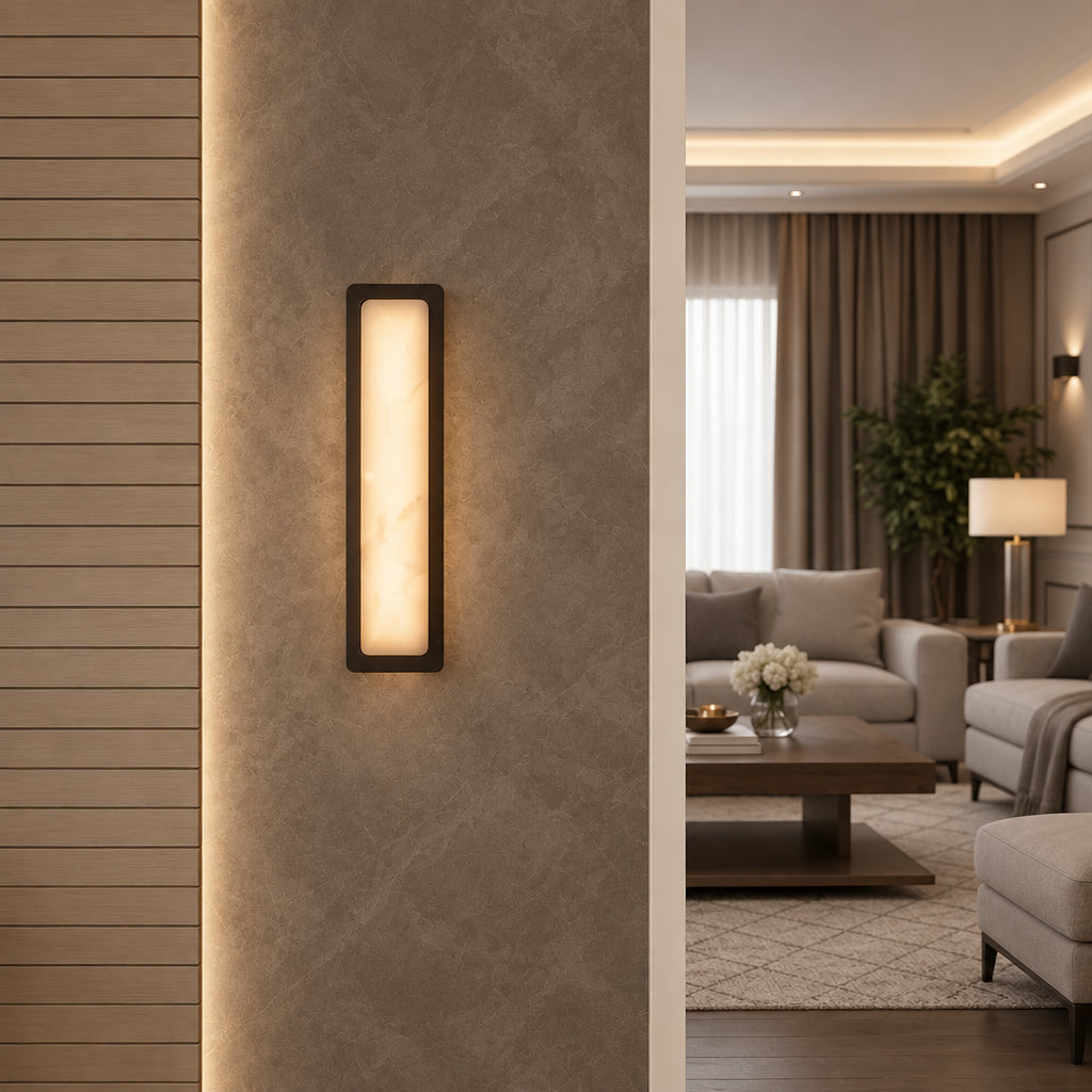 Sisa Minimalist Alabaster Rectangular Wall Sconce - Lumovique