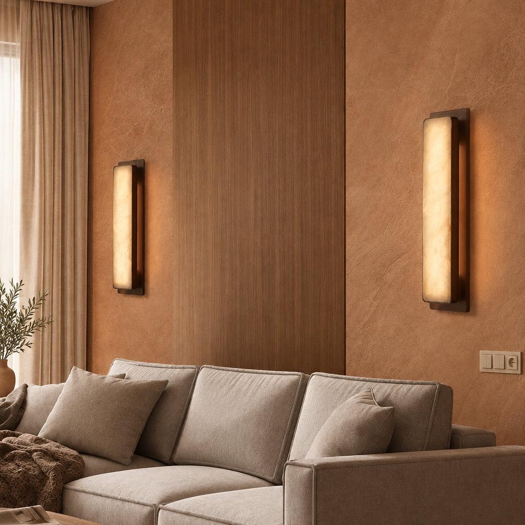 Sisa Minimalist Alabaster Rectangular Wall Sconce - Lumovique