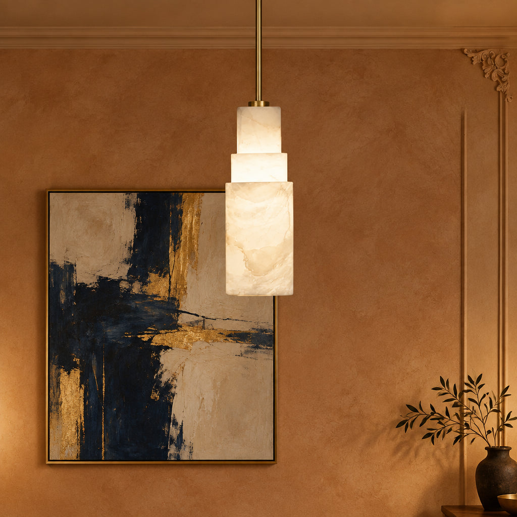 Keno Art Deco Alabaster Stepped Pendant Light - Lumovique