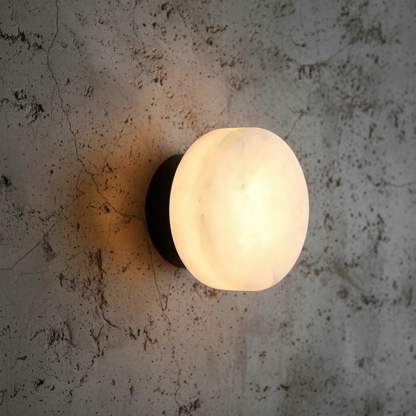 Kelvi Minimalist Round Alabaster Wall Sconce - Lumovique