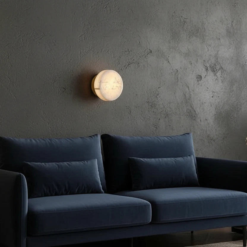 Kelvi Minimalist Round Alabaster Wall Sconce - Lumovique