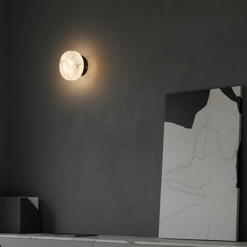 Kelvi Minimalist Round Alabaster Wall Sconce - Lumovique