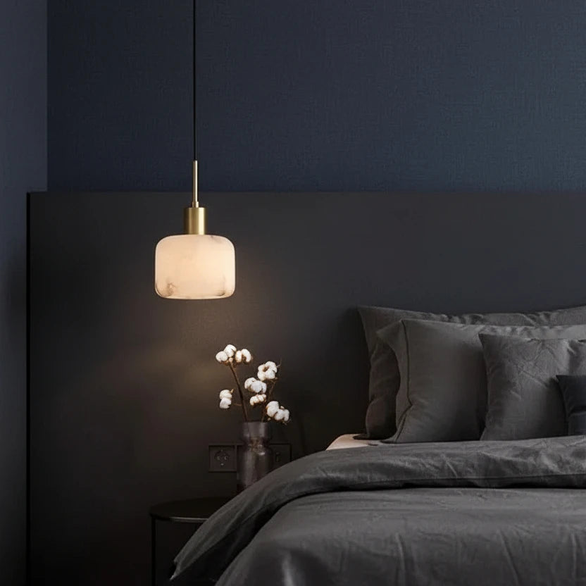 Sezi Minimalist Alabaster Cylinder Pendant Light - Lumovique
