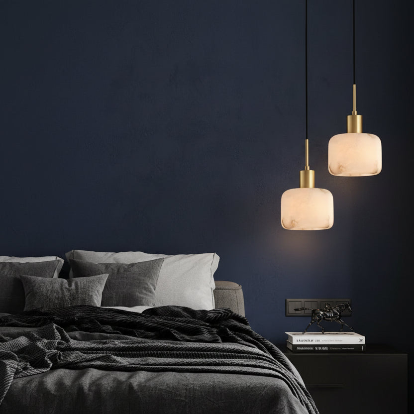 Sezi Minimalist Alabaster Cylinder Pendant Light - Lumovique