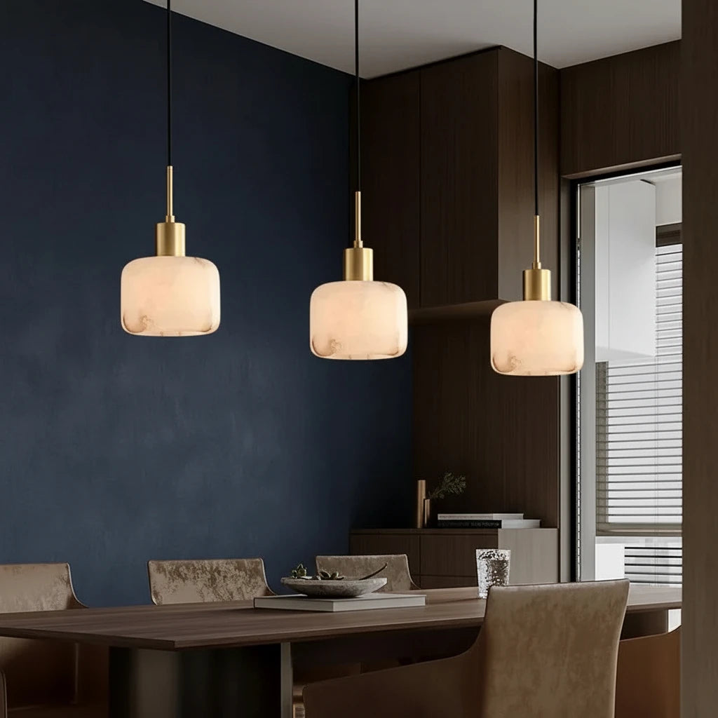 Sezi Minimalist Alabaster Cylinder Pendant Light - Lumovique