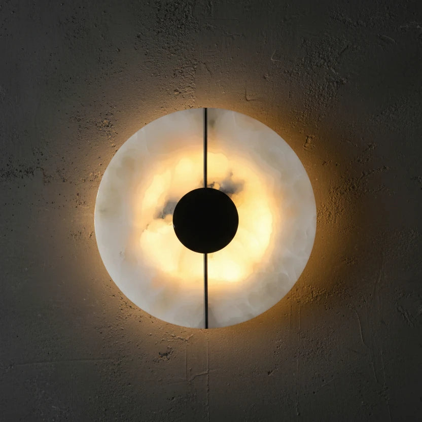 Qivo Minimalist Alabaster Split Disc Wall Sconce - Lumovique