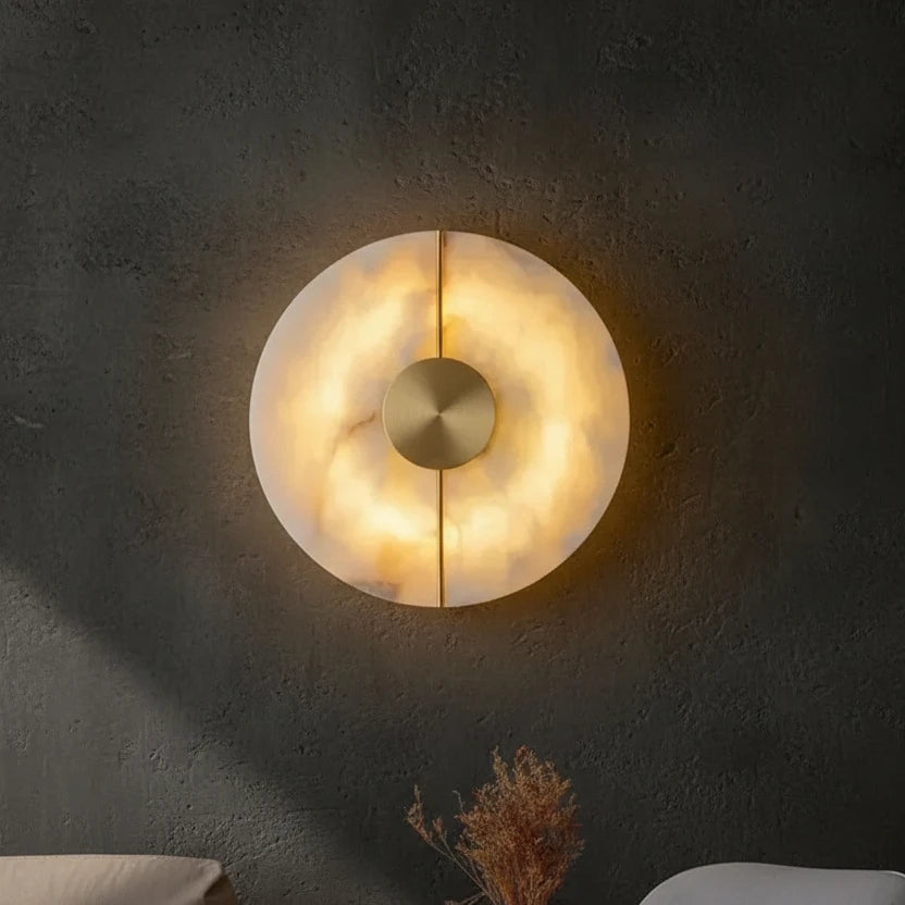 Qivo Minimalist Alabaster Split Disc Wall Sconce - Lumovique