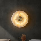 Qivo Minimalist Alabaster Split Disc Wall Sconce - Lumovique