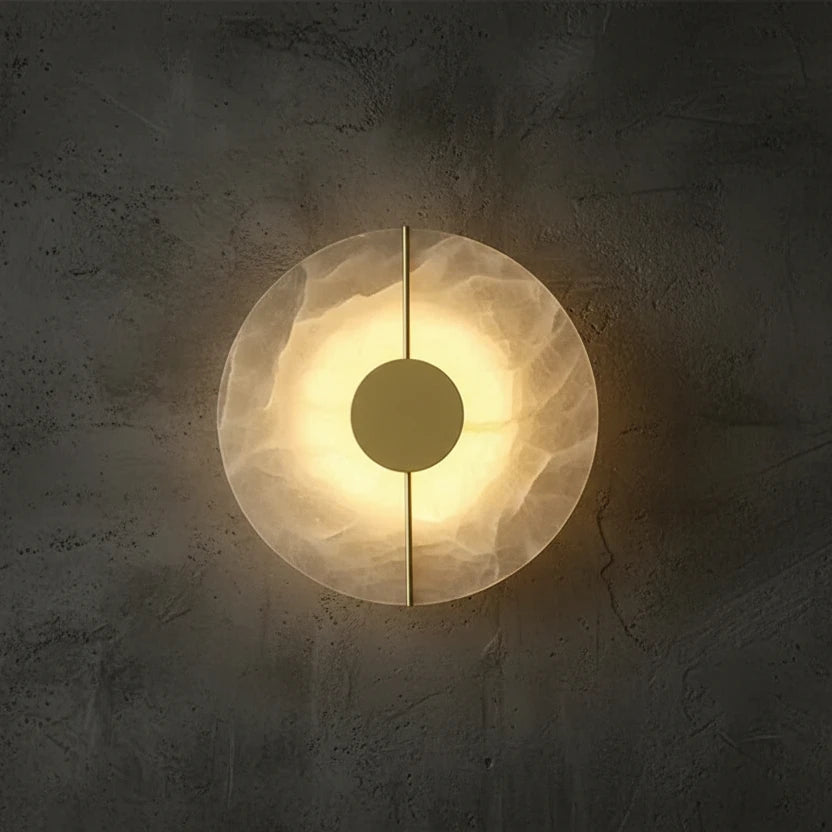 Qivo Minimalist Alabaster Split Disc Wall Sconce - Lumovique
