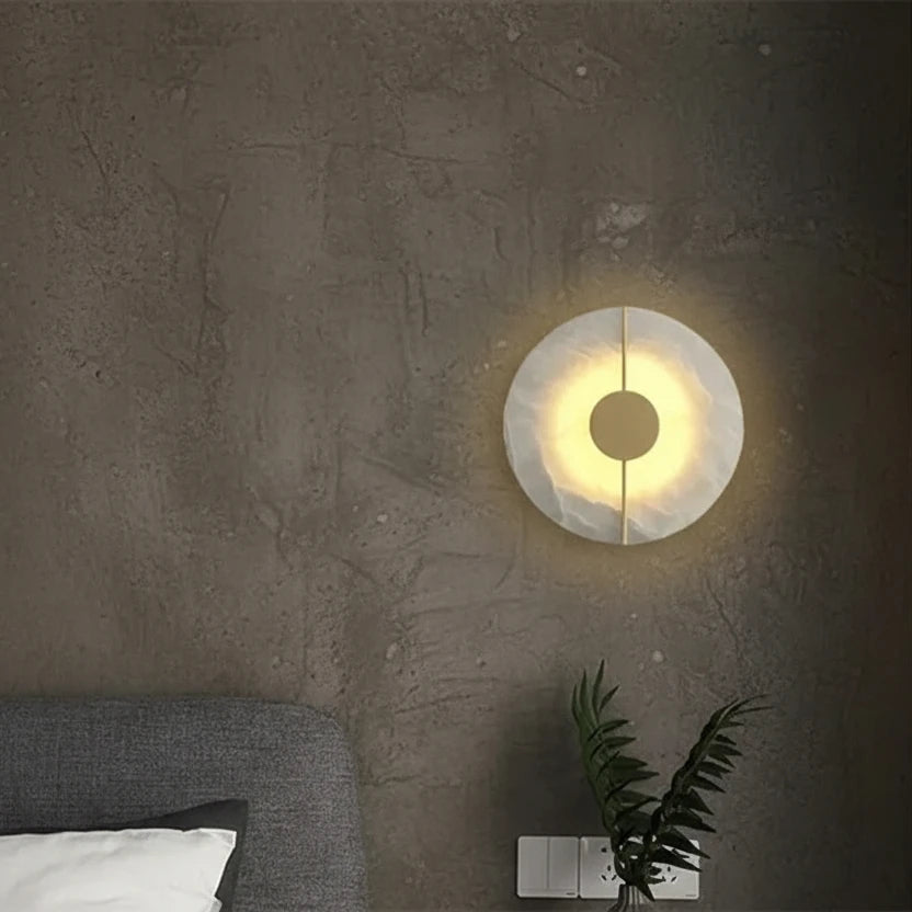 Qivo Minimalist Alabaster Split Disc Wall Sconce - Lumovique