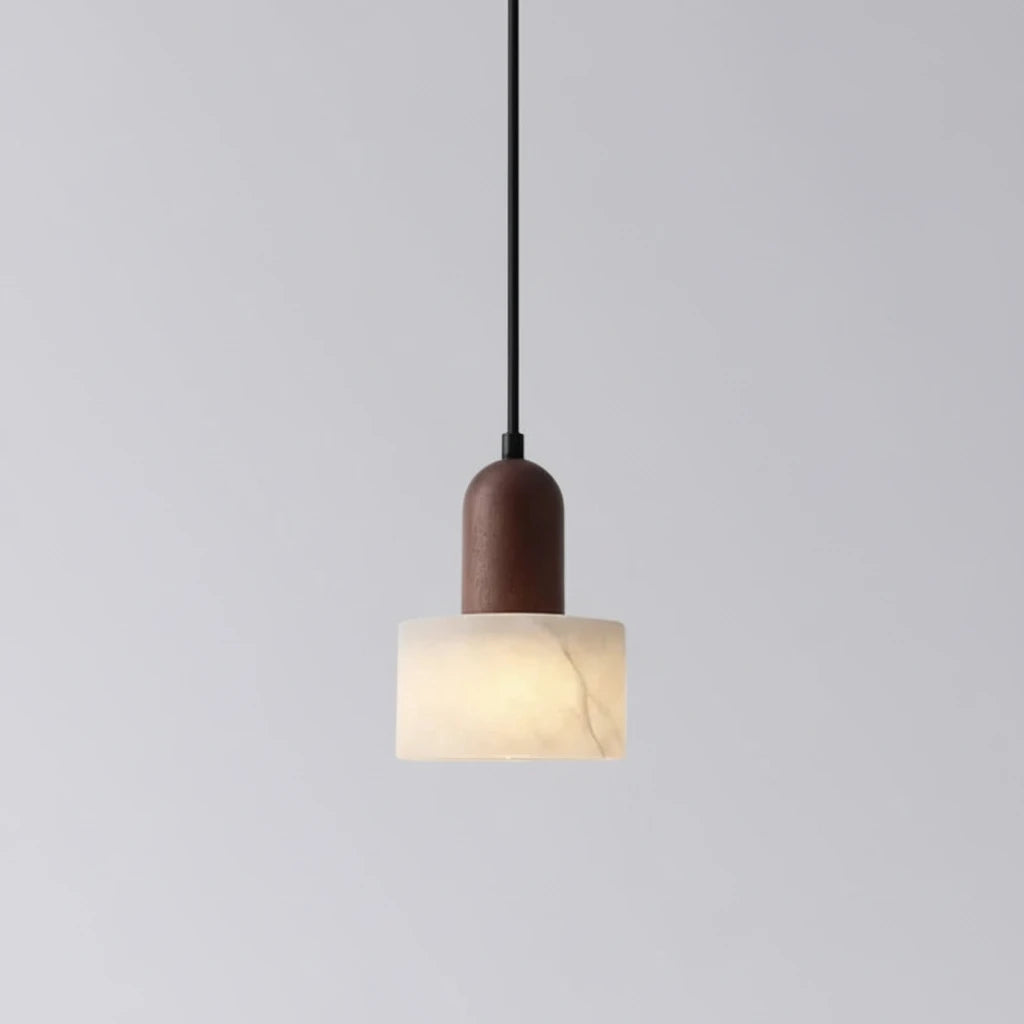 Mavi Japandi Alabaster Wood Cylinder Pendant Light - Lumovique