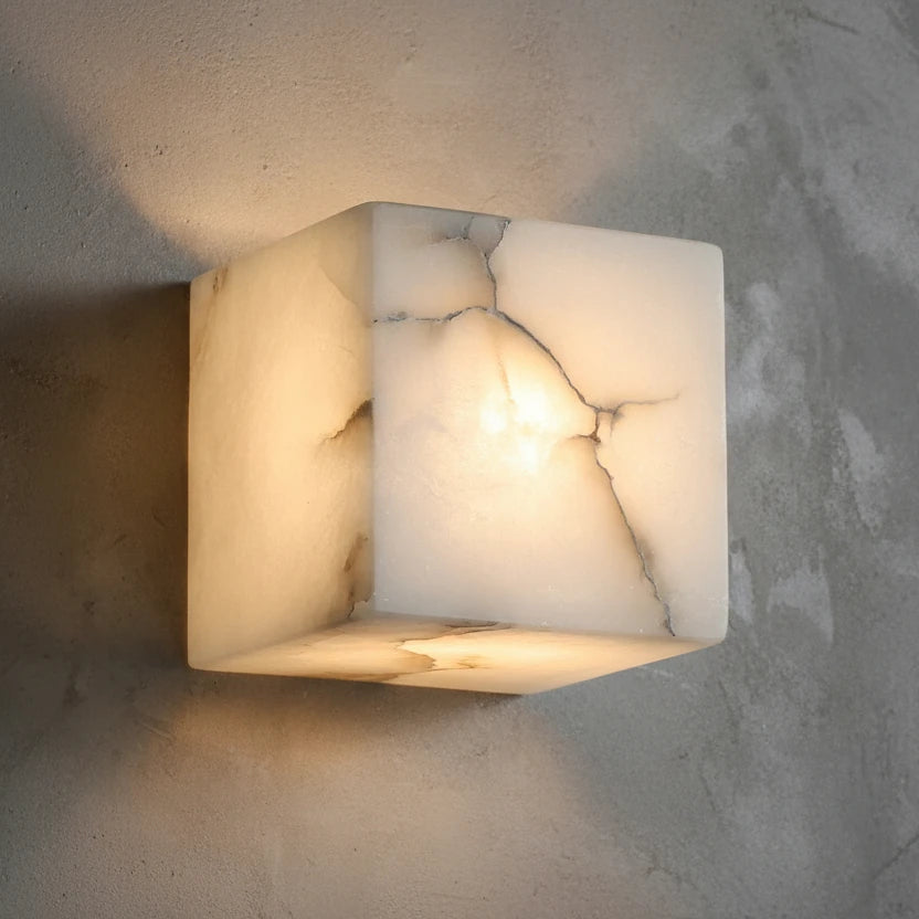Lure Minimalist Alabaster Cube Wall Sconce - Lumovique